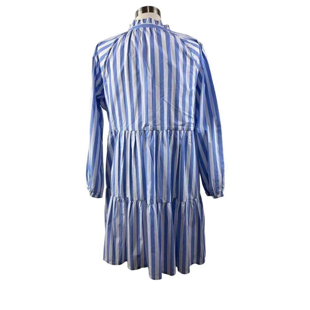J.Crew Striped Tiered Cotton Dress XL Blue & White - Picture 10 of 16